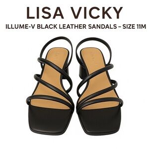 Lisa Vicky Illume-V Black Leather Strappy Sandals – Size 11M